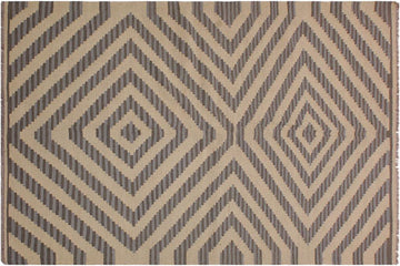 Flat Weave Kilim, Antique, Navaho, Vintage, Handmade, Modern Kilim Ivory Grey Hand-Woven Rectangle 100% Wool Area Rug 4 x 6
